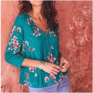 SÉZANE Anna Floral Print Silk Blouse
